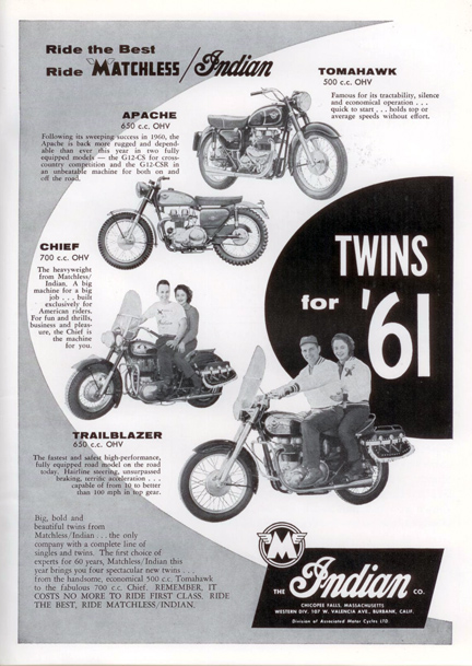 Matchless Indian Twins for 1961 ad